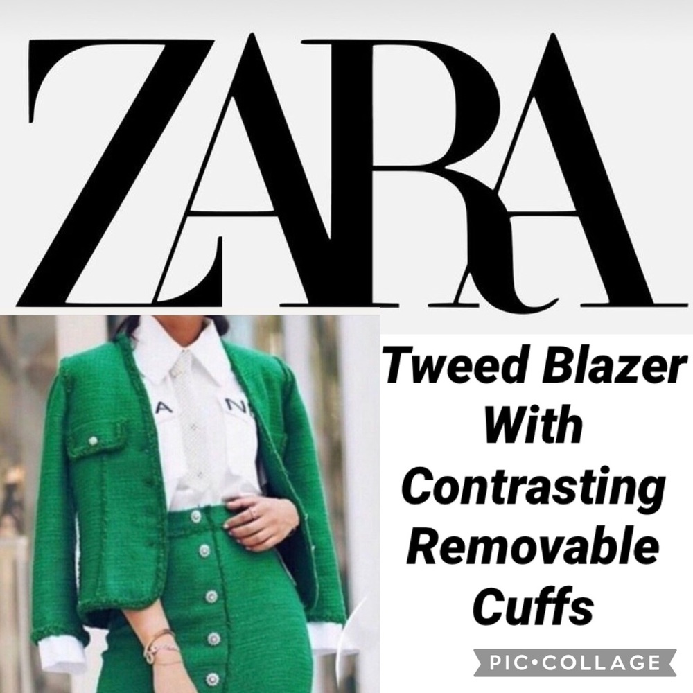 NWT Zara Tweed Blazer With Contrasting Cuffs